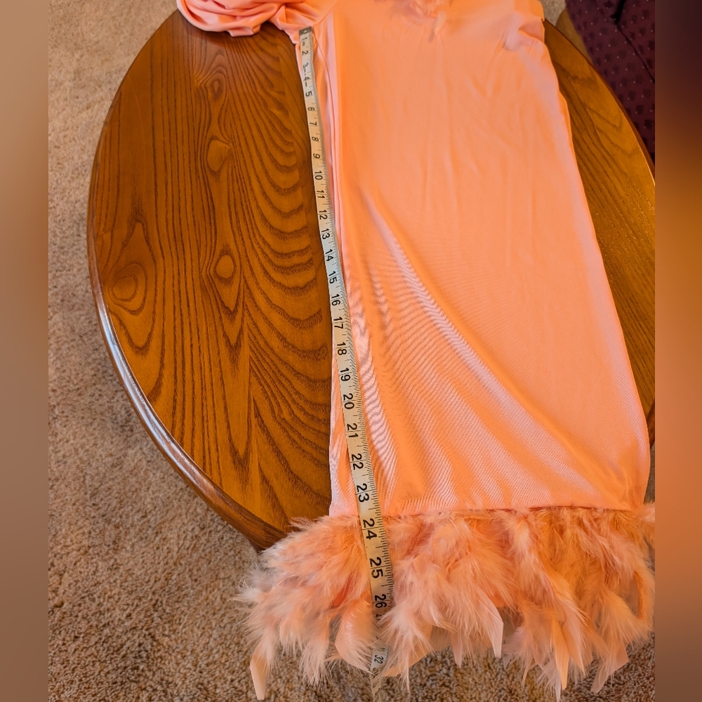 Moda Me Couture Peachy-Pink Feather Trimmed Pajamas Set, Size L - NEW - Picture 7 of 12